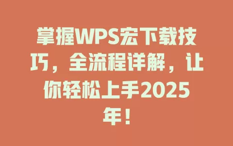 掌握WPS宏下载技巧，全流程详解，让你轻松上手2025年！ 一